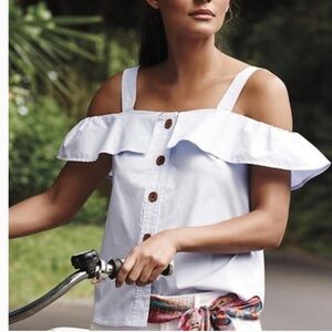 ANTHROPOLOGIE MAEVE Canopy Striped Button Down Ruffle Top XS Size 2